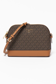 Michael Kors, Geanta crossbody de piele ecologica cu imprimeu logo Jet Set Charm, Maro inchis Michael Kors, Geanta crossbody de piele ecologica cu imprimeu logo Jet Set Charm, Maro inchis