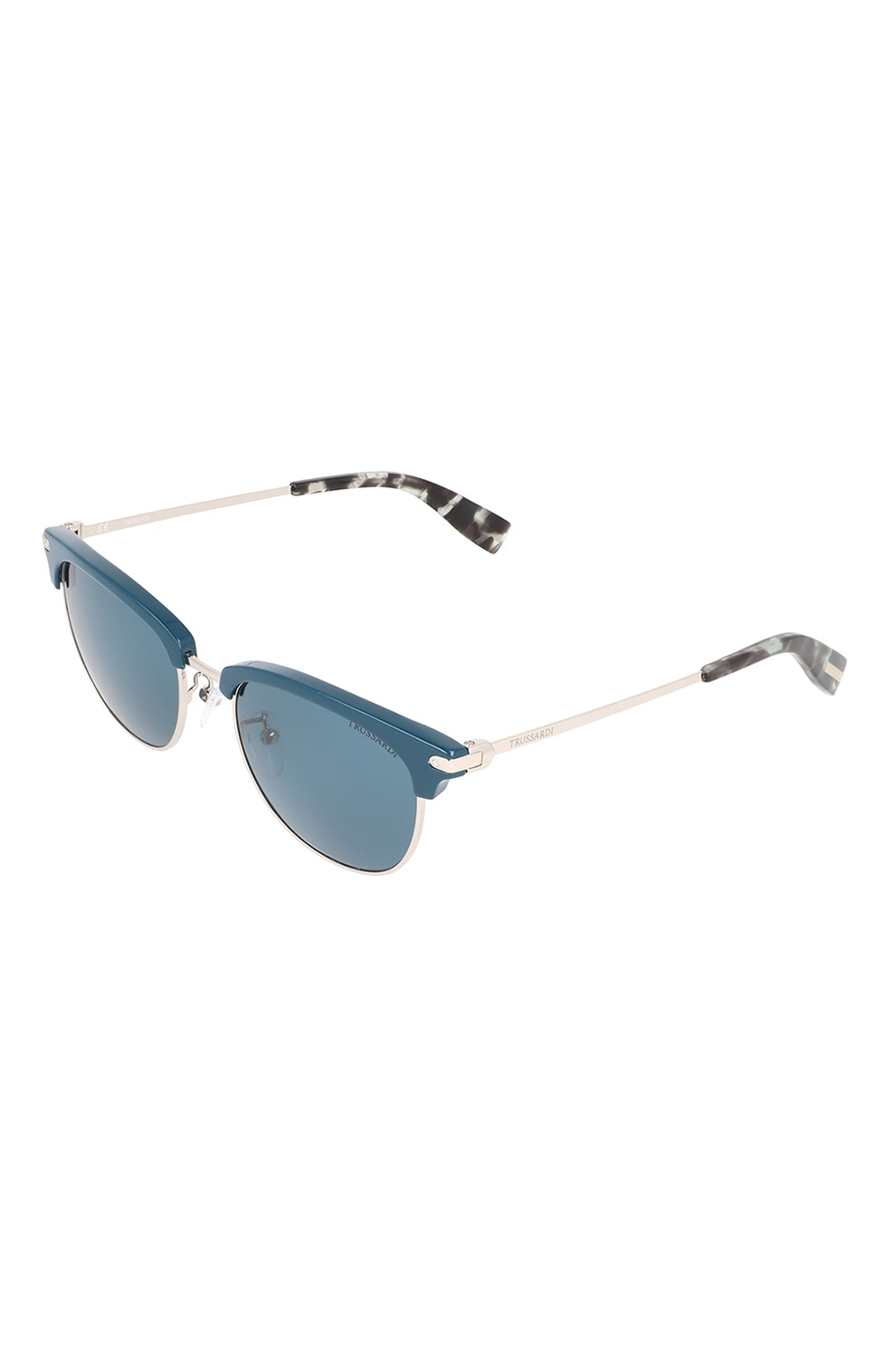 Trussardi, Ochelari de soare clubmaster, Albastru inchis/Argintiu, 52-19-145 Standard