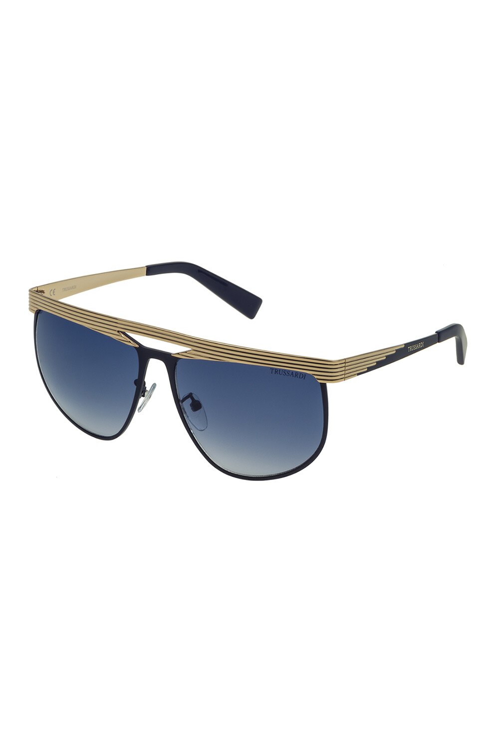 Trussardi, Ochelari de soare aviator cu lentile in degrade, Negru/Auriu, 59-15-135 Standard