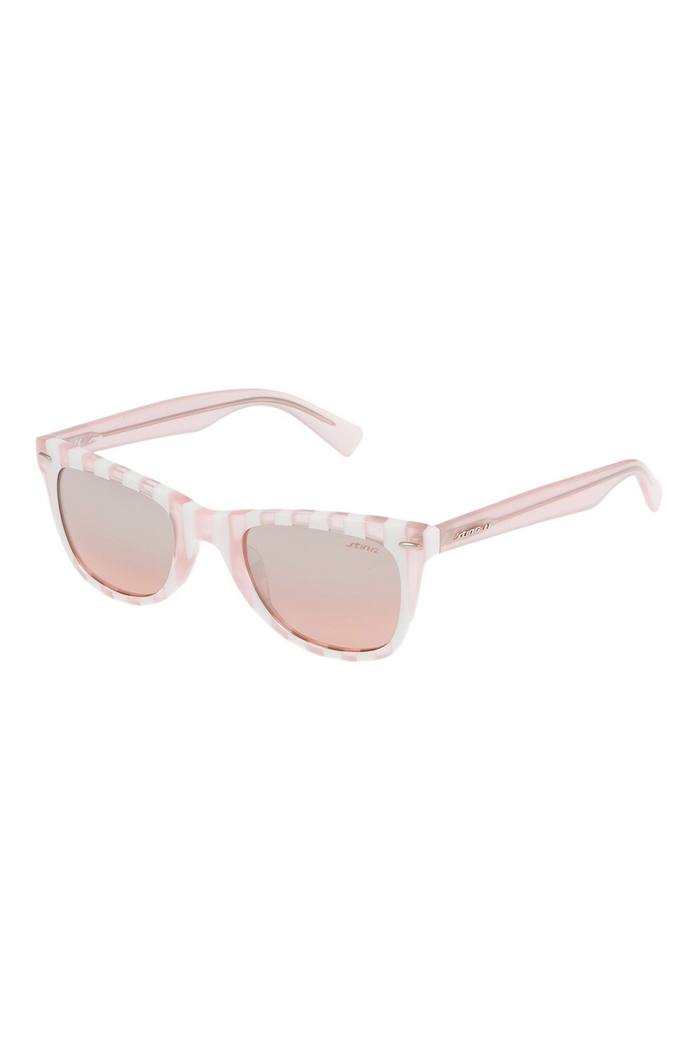 STING, Ochelari de soare cu rama cu model in dungi, Roz pastel/Alb, 50-23-145 Standard
