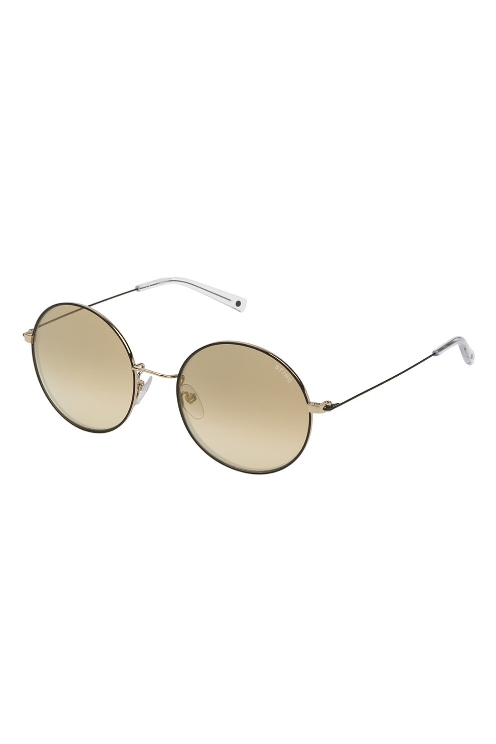 STING, Ochelari de soare rotunzi cu rama metalica, Negru/Maro bronz, 54-19-140 Standard