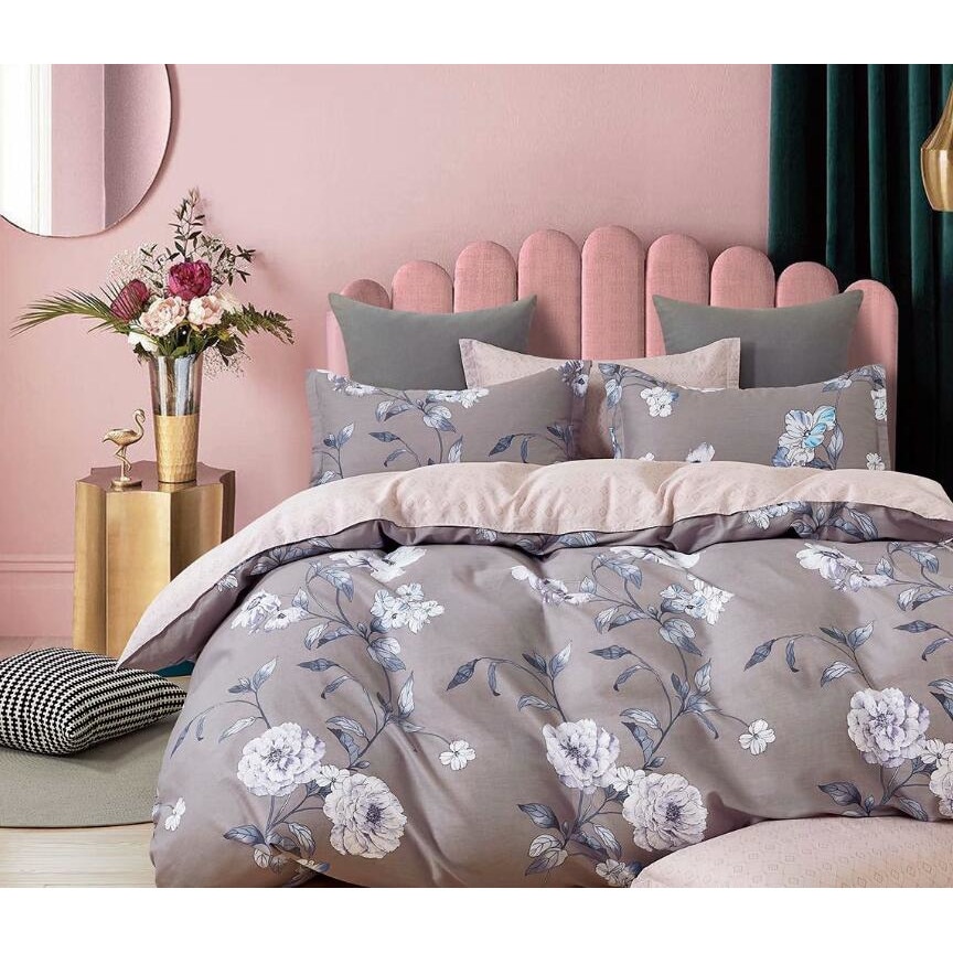 Set complet de lenjerie pentru pat dublu , din bumbac 100%, cu 2 fete de perna, Valentini Bianco , model TB010/3