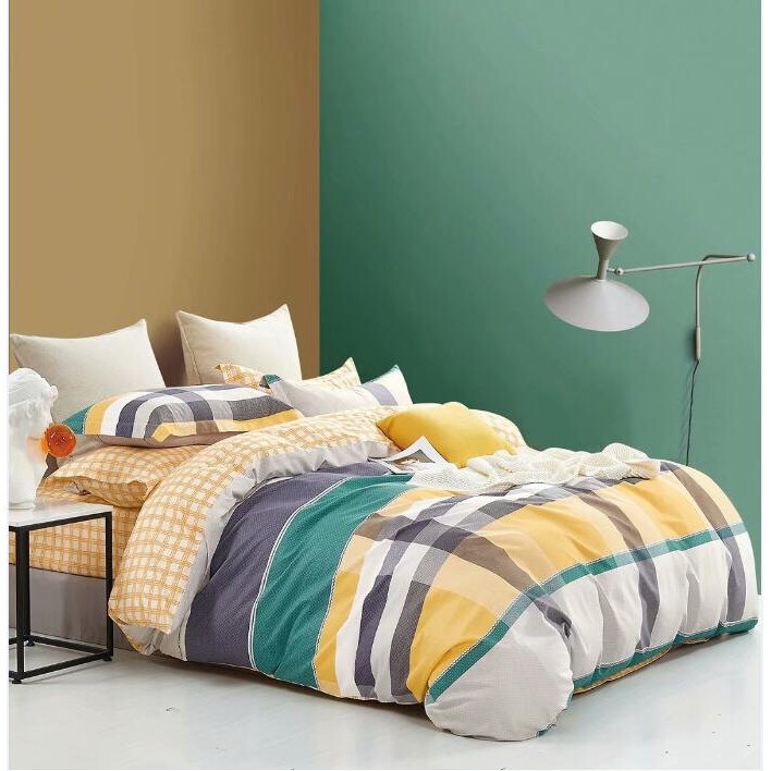 Set complet de lenjerie pentru pat dublu , din bumbac 100%, cu 2 fete de perna, Valentini Bianco , model TB010/8