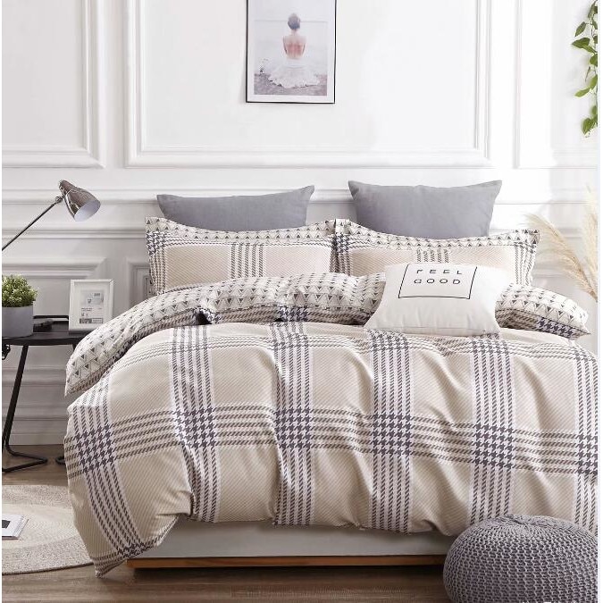 Set complet de lenjerie pentru pat dublu , din bumbac 100%, cu 2 fete de perna, Valentini Bianco , model TB010/6