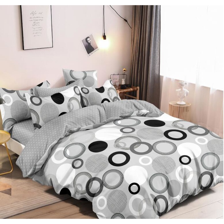 Пълен комплект спално бельо за двойно легло от фино покритие с 4 калъфки за възглавница Evia Home FN010/57
