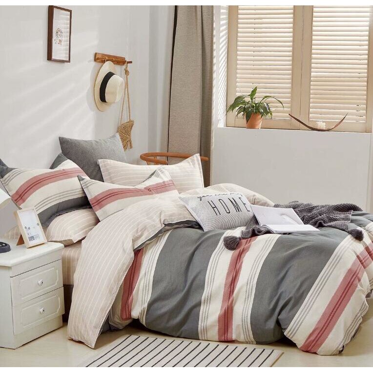 Set complet de lenjerie pentru pat dublu , din bumbac 100%, cu 2 fete de perna, Valentini Bianco , model TB010/18