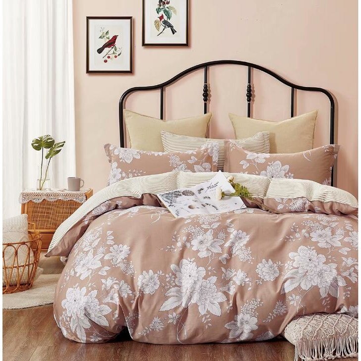 Set complet de lenjerie pentru pat dublu , din bumbac 100%, cu 2 fete de perna, Valentini Bianco , model TB010/1