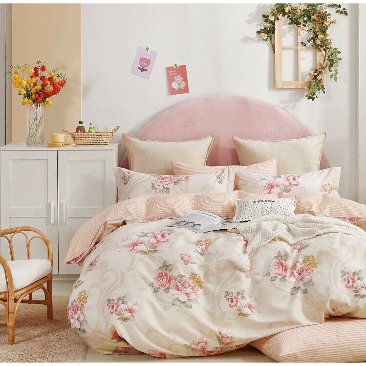 Set complet de lenjerie pentru pat dublu , din bumbac 100%, cu 2 fete de perna, Valentini Bianco , model TB010/10