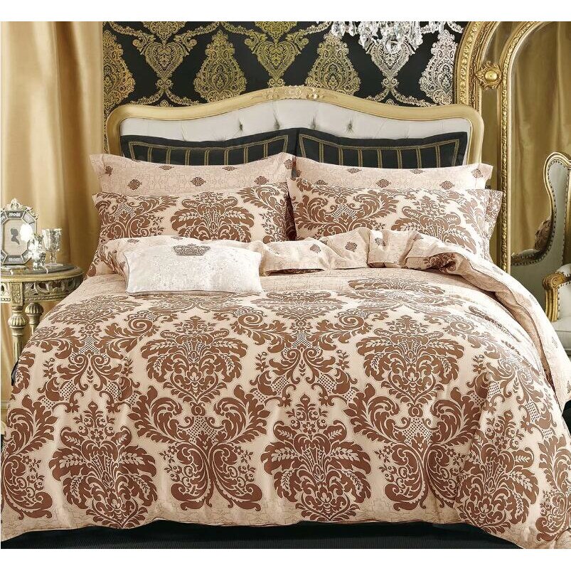 Set complet de lenjerie pentru pat dublu , din bumbac 100%, cu 2 fete de perna, Valentini Bianco , model TB010/15