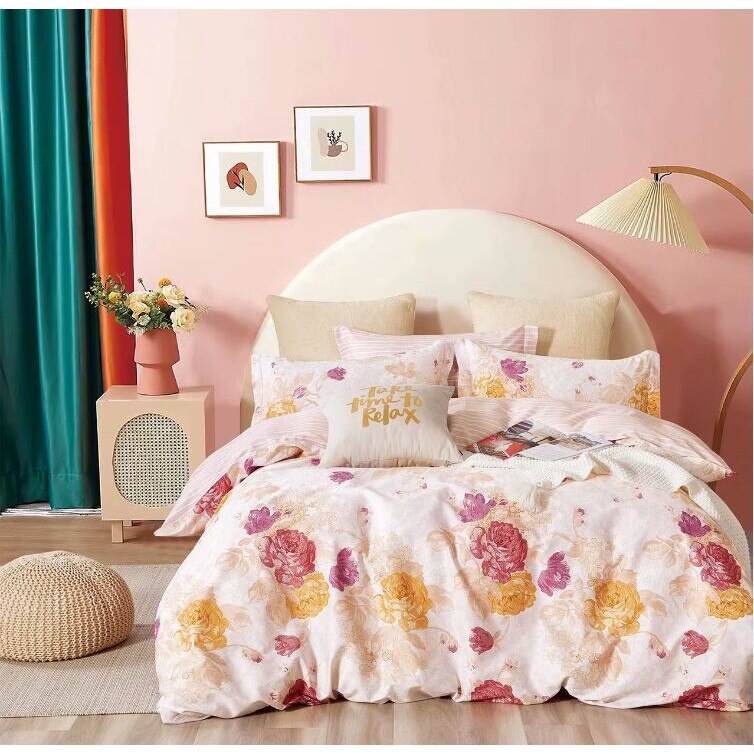 Set complet de lenjerie pentru pat dublu , din bumbac 100%, cu 2 fete de perna, Valentini Bianco , model TB010/16