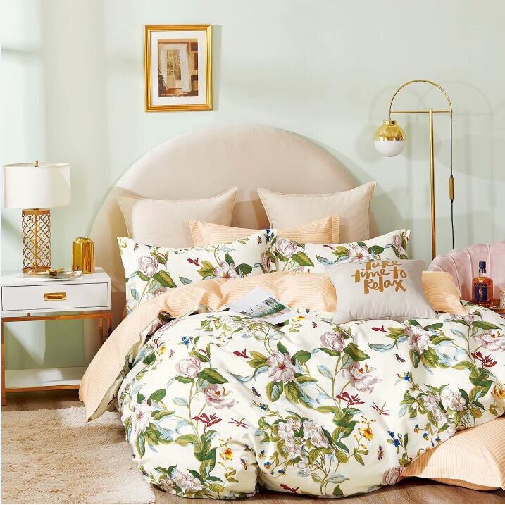 Set complet de lenjerie pentru pat dublu , din bumbac 100%, cu 2 fete de perna, Valentini Bianco , model TB010/17