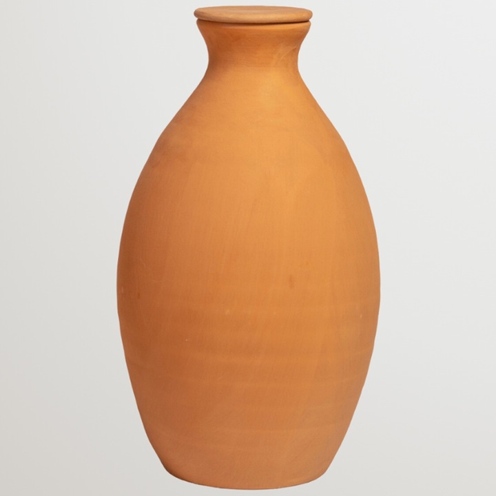 Vas de auto-udare gradina, LUTOYA Made in Romania, artizanal, din ceramica, lut, natural, auto irigare lenta, udare eficienta plante si legume, 2 L Natur