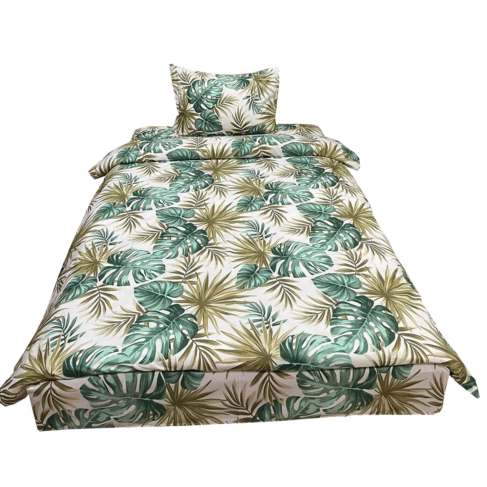 Lenjerie pat single, kaki/verde, pentru saltea de 90cm, 