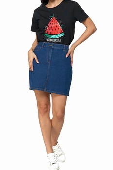 Tricou din bumbac cu decolteu rotund si imprimeu cu pepene, Moraj, Negru Tricou din bumbac cu decolteu rotund si imprimeu cu pepene, Moraj, Negru