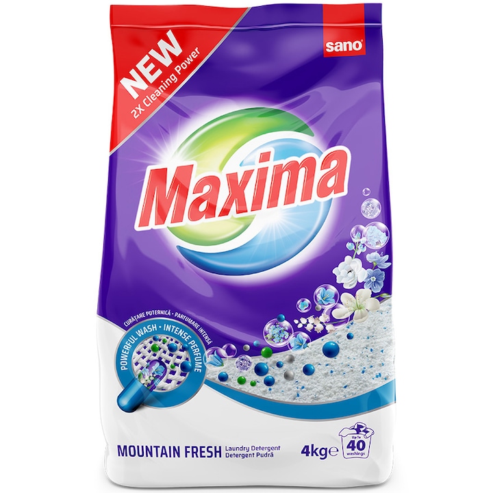 Detergent pudra Sano Maxima Mountain Fresh, 40 spalari, 4 kg