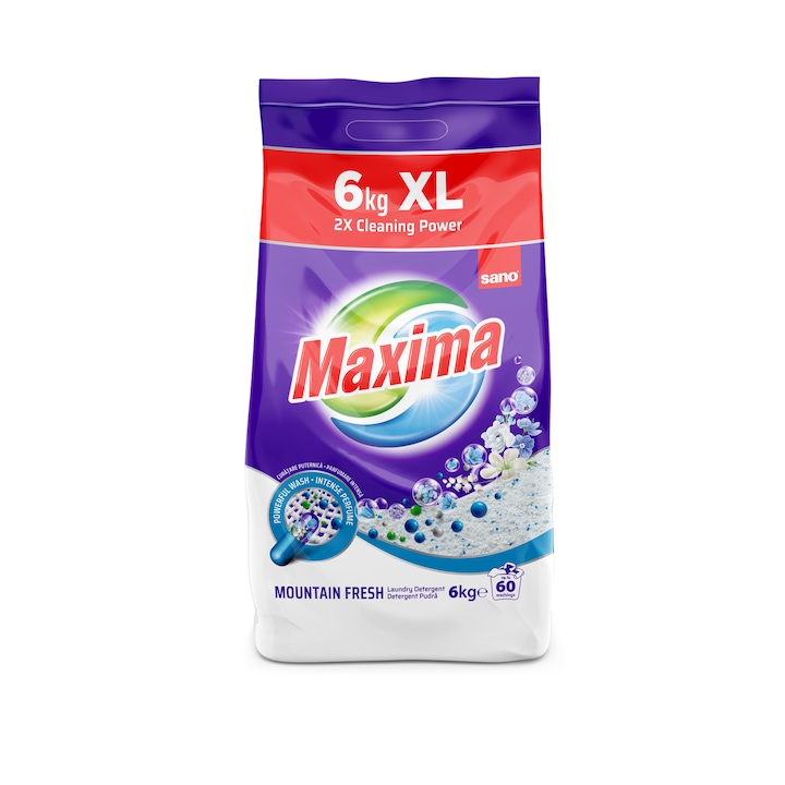 Detergent pudra Sano Maxima Mountain Fresh, 60 spalari, 6 kg