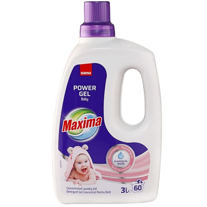 Detergent gel concentrat pentru rufe Sano Maxima Baby, 60 spalari, 3 l