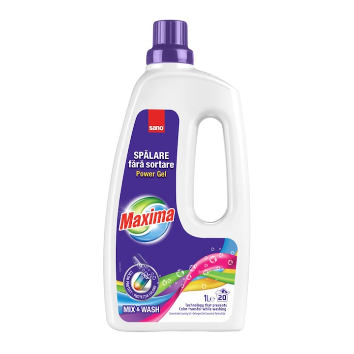 Detergent gel concentrat pentru rufe Sano Maxima Mix&Wash, 20 spalari, 1 l