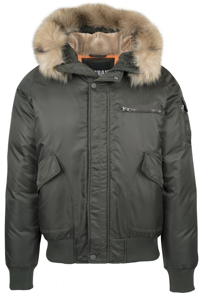 Jacheta cu gluga Heavy Fake Fur Bomber Urban Classics, Oliv-inchis, 2XL