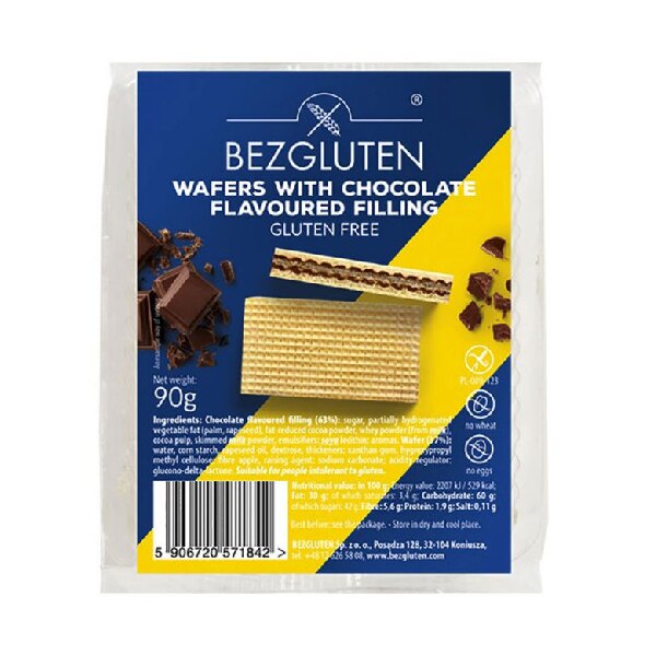 Napolitane cu umplutura de ciocolata, fara gluten - 90g