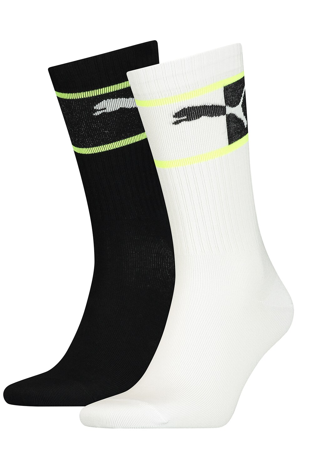 Puma, Set de sosete lungi din amestec de bumbac - 2 perechi, Negru/Alb/Verde, 39-42