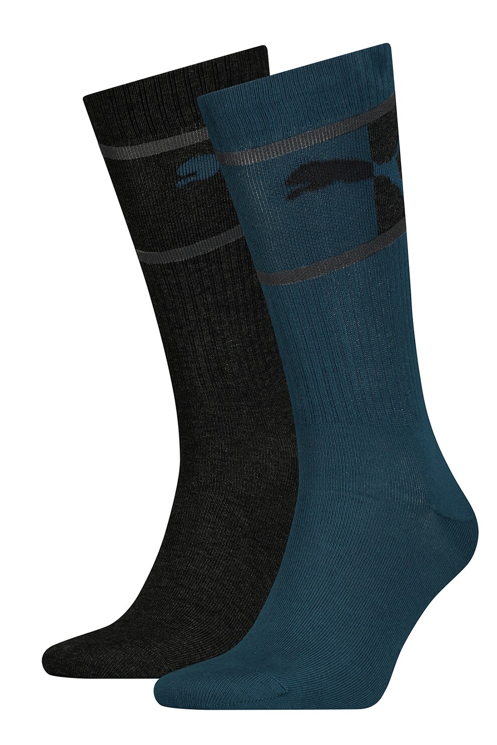 Puma, Set de sosete lungi din amestec de bumbac - 2 perechi, Negru/Albastru inchis/Gri, 43-46