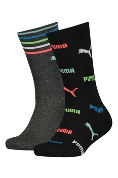 Puma, Set de sosete lungi cu imprimeu - 2 perechi, Negru/Gri/Verde, 31-34 EU Puma, Set de sosete lungi cu imprimeu - 2 perechi, Negru/Gri/Verde, 31-34 EU