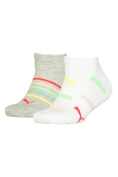 Puma, Set de sosete scurte cu imprimeu - 2 perechi, Alb/Verde/Galben Puma, Set de sosete scurte cu imprimeu - 2 perechi, Alb/Verde/Galben