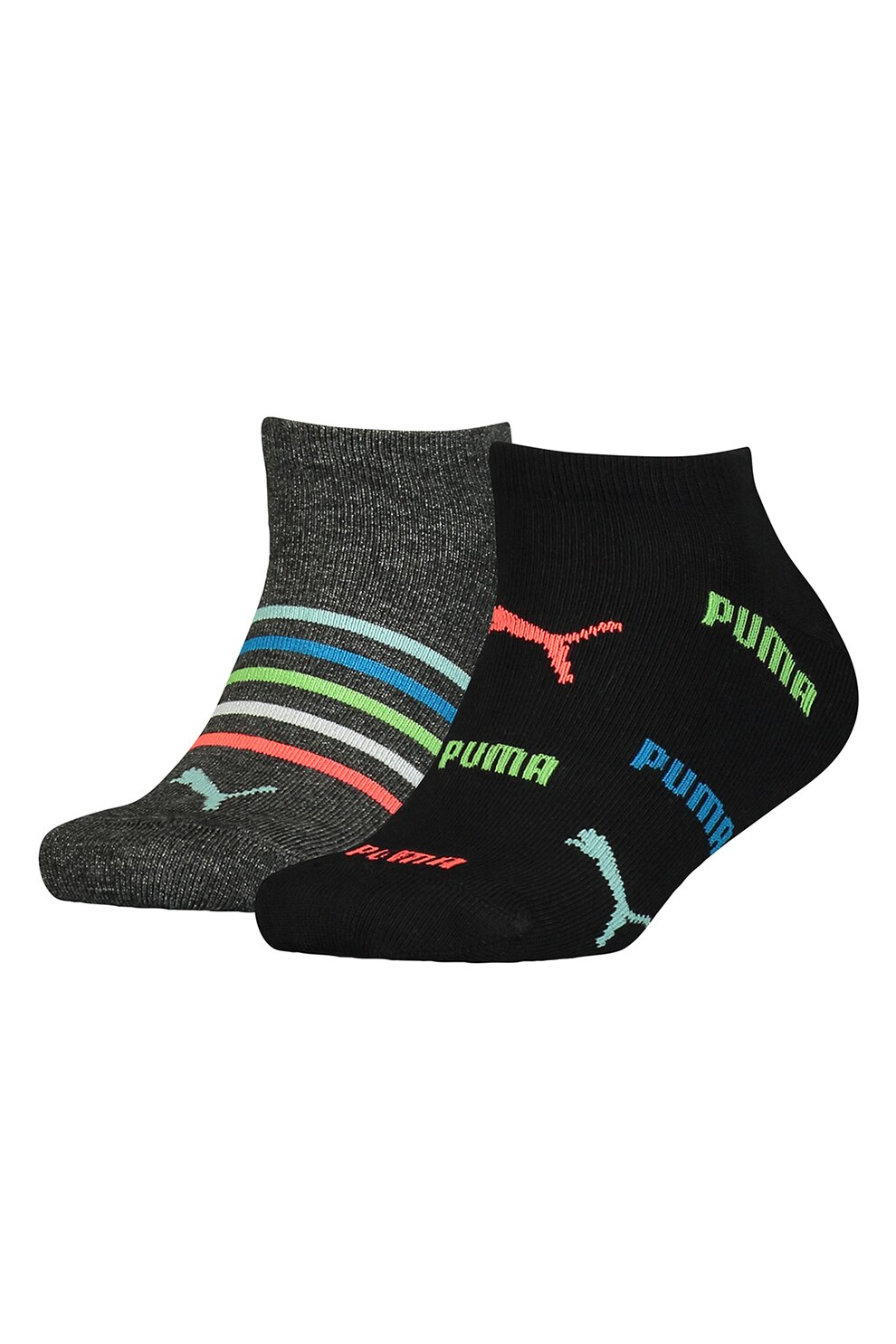 Puma, Set de sosete scurte cu imprimeu - 2 perechi, Negru/Gri/Verde