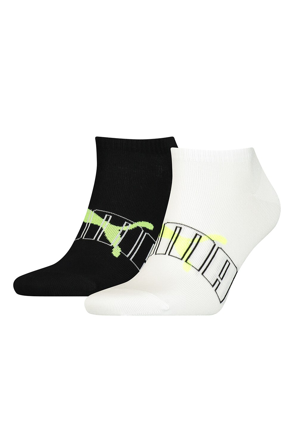 Puma, Set de sosete scurte cu imprimeu - 2 perechi, Negru/Alb/Verde