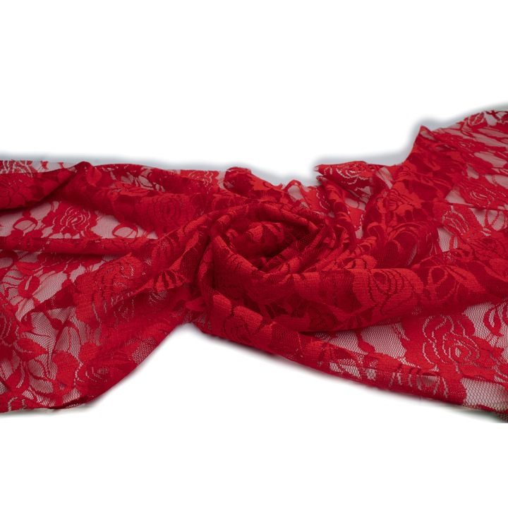 Tricotaje dantela elastica, culoare Rosu, dimensiune 50 cm x 150 cm