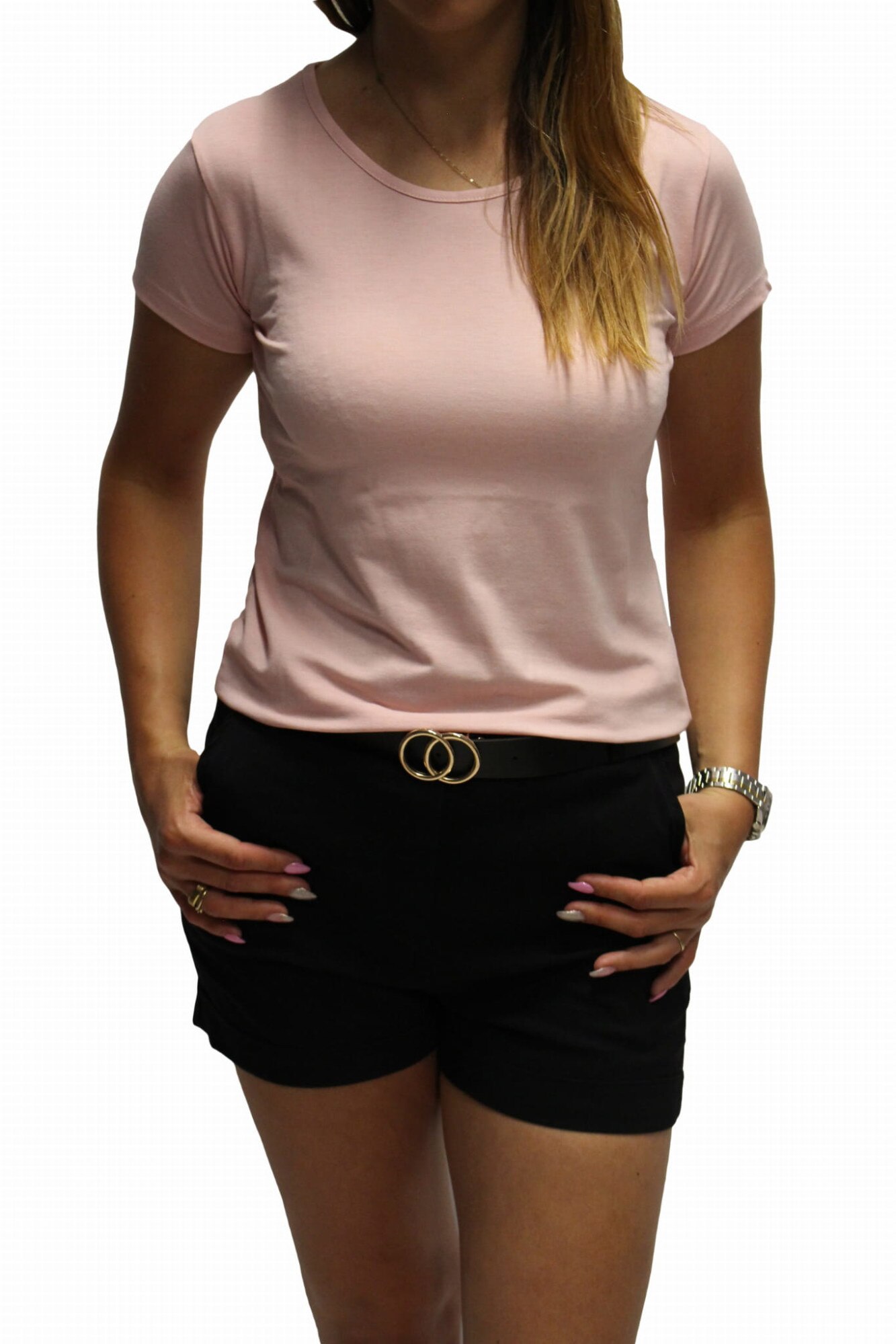 Tricou din bumbac cu decolteu rotund si imprimeu uni, Moraj, Roz, Roz