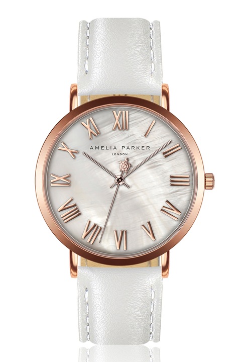 Amelia Parker, Bőrszíjas karóra gyöngyház fényű kijelzővel, Fehér