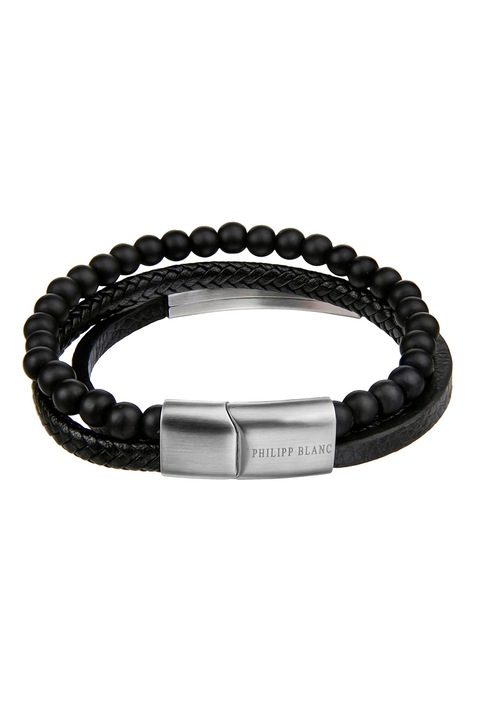 Philipp Blanc, Többszálas bőrkarkötő, Fekete/Ezüst, Fekete/Ezüstszín, 21 CM