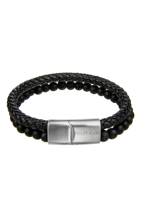 Philipp Blanc, Dupla soros bőrkarkötő, Fekete/Ezüstszín