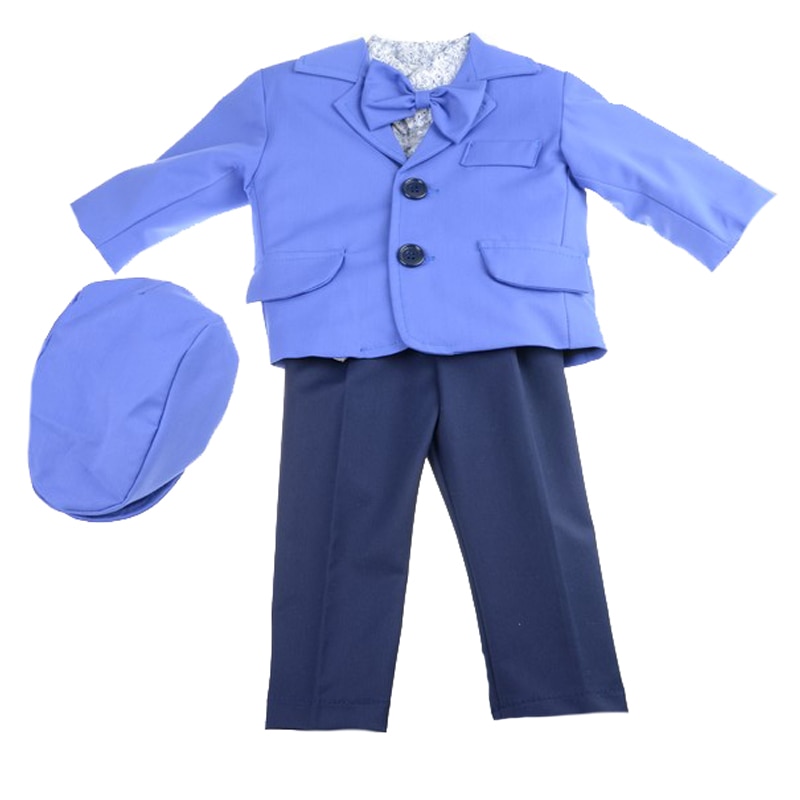 Costum de botez pentru baieti 5 piese Mini Junior CEB-15, Albastru 3-6 luni