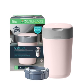 Cos pentru scutece Tommee Tippee Sangenic Twist and Click Reciclabil, Roz/Gri Cos pentru scutece Tommee Tippee Sangenic Twist and Click Reciclabil, Roz/Gri