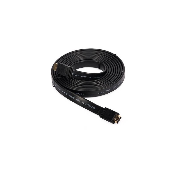 Cablu HDMI 3m aurit plat 28AWG v1.4 High Speed cu Ethernet