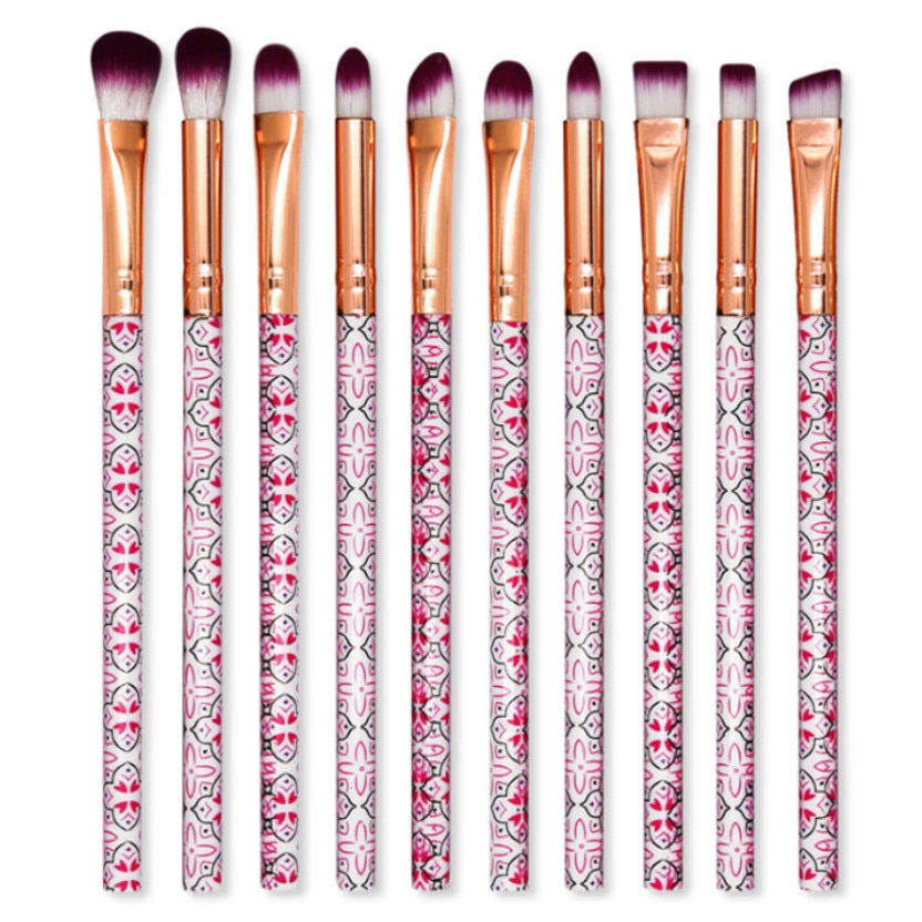 Set 10 pensule machiaj profesional, CRT, Plus Brush, Par sintetic roz