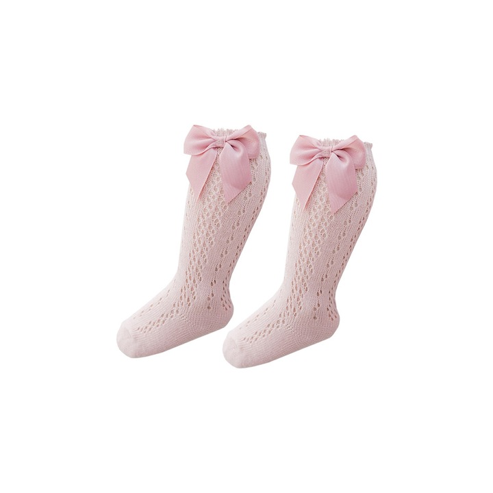 Момичешки 3/4 дълги чорапи за лятото, макраме, с панделка, розови, размер S