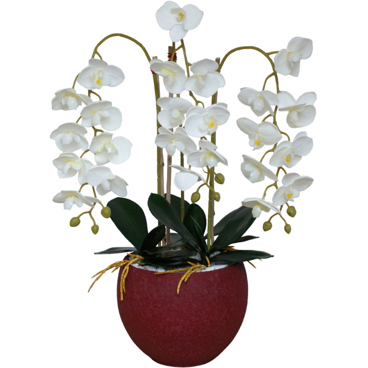 Aranjament cu flori artificiale BeatrixArt, Orhidee albe, 34x28x52 cm