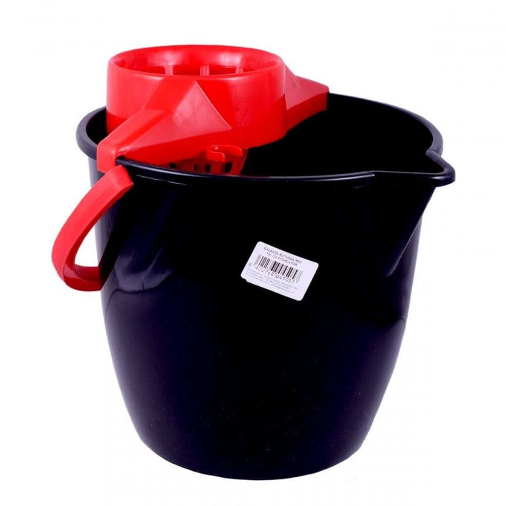 Galeata cu Storcator Misavan, 12 L, Rotunda, Negru cu Rosu