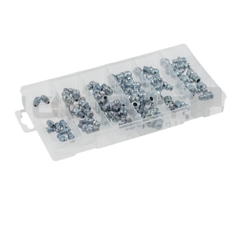 Trusa 110 capete nipluri gresare, Hogert, din otel zincat, cu 6 tipuri de capete