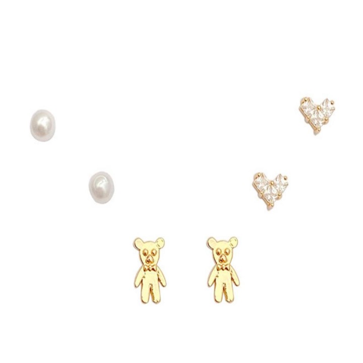 Set 3 perechi cercei YWD-FMM, fmm-ls-E2881, Auriu