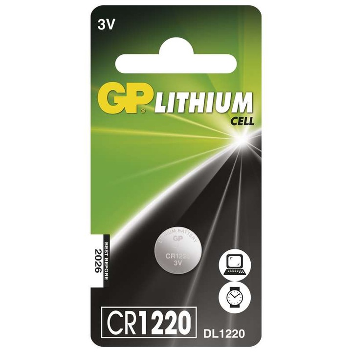 GP литиева монетна клетка, CR1220, 36 mAh, 3V, 1 бр./блистер (B15201)