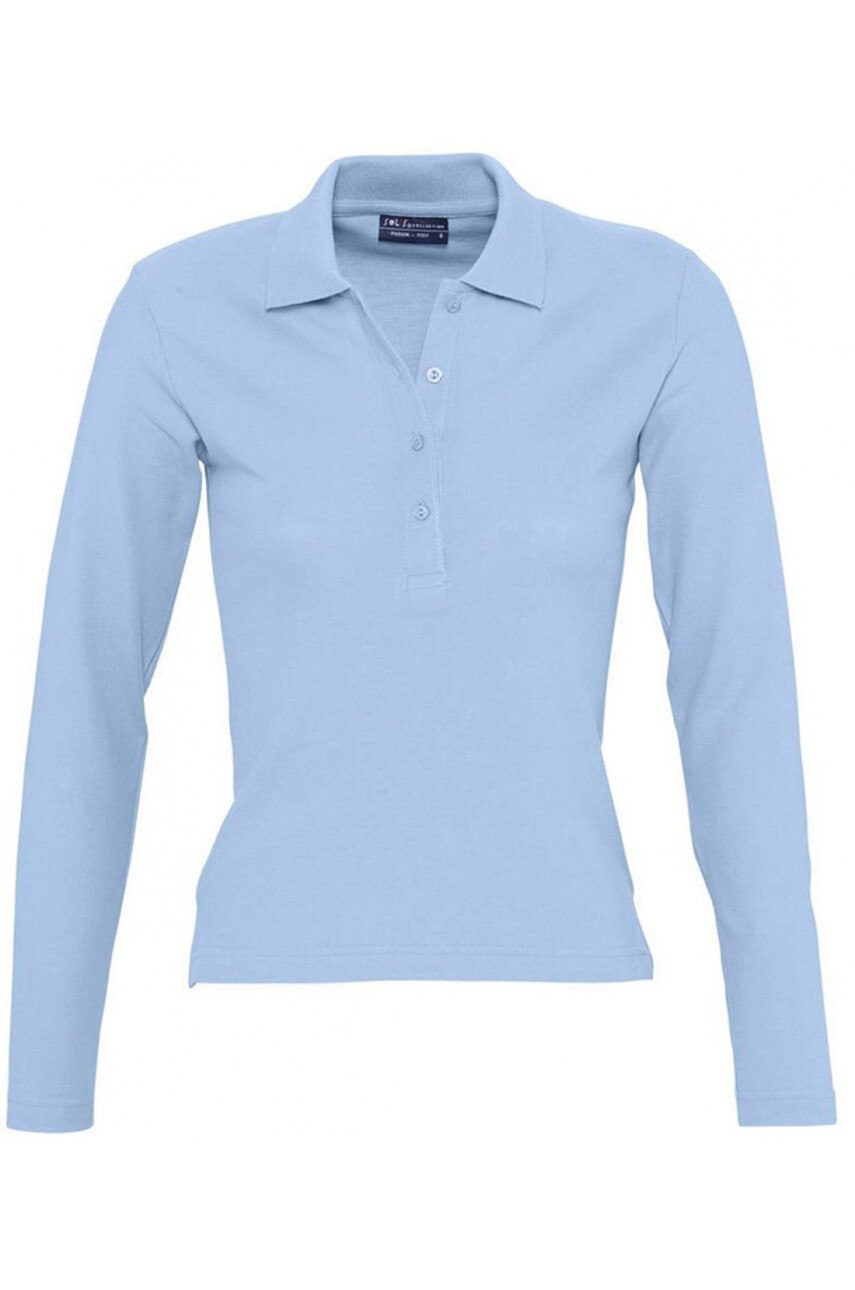Tricou polo cu maneca lunga femei, bumbac 100%, Sol-s Podium, Sky Blue, L