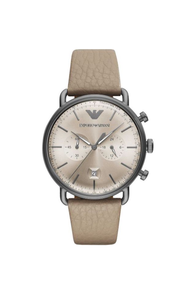 Ceas Emporio Armani AR11107, Piele/Inox, Bej/Argintiu