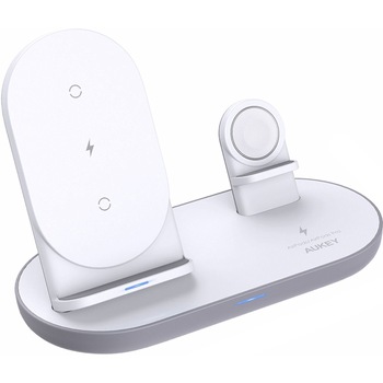 Incarcator retea AUKEY, Aircore Series, 3-in-1 Wireless Charging Station, White Incarcator retea AUKEY, Aircore Series, 3-in-1 Wireless Charging Station, White