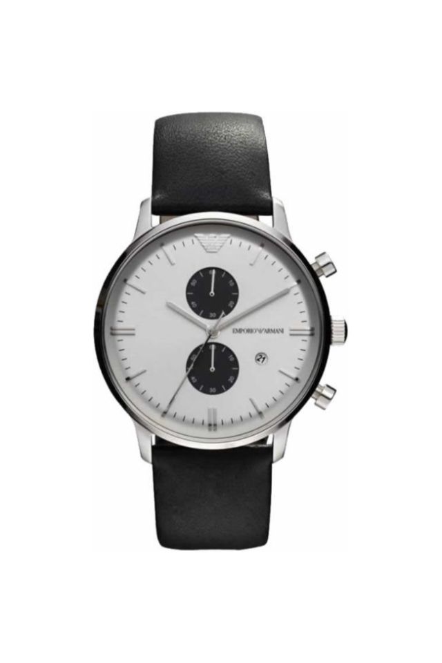 Ceas Emporio Armani AR0385, Piele/Inox, Negru/Alb