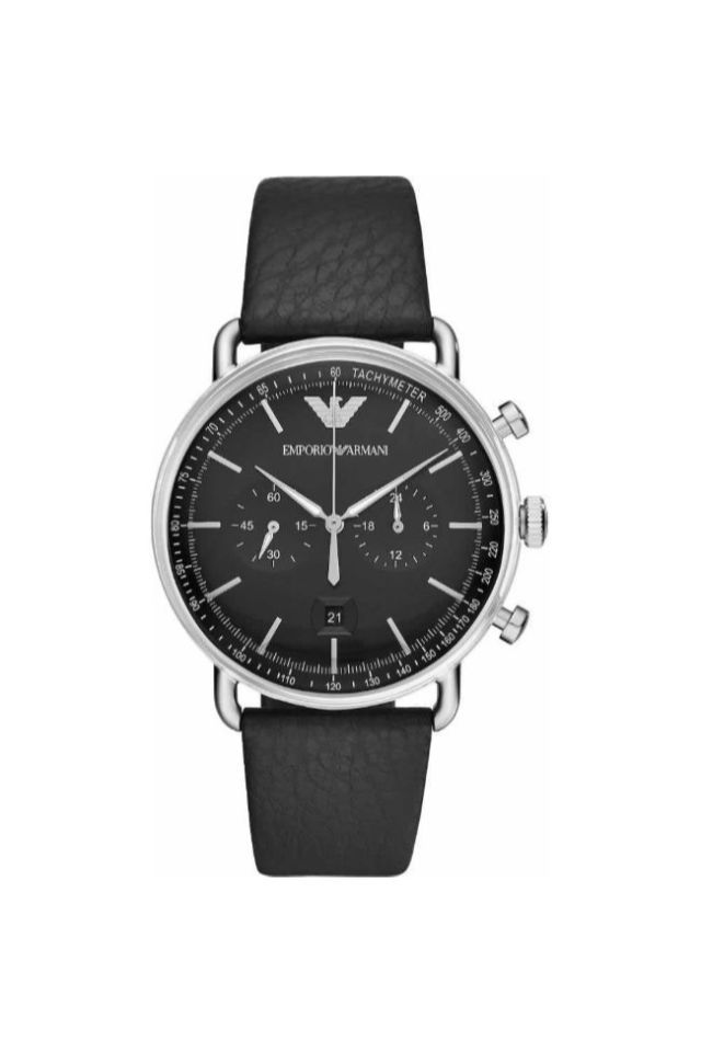 Ceas Emporio Armani AR11143, Piele/Inox, Negru/Argintiu